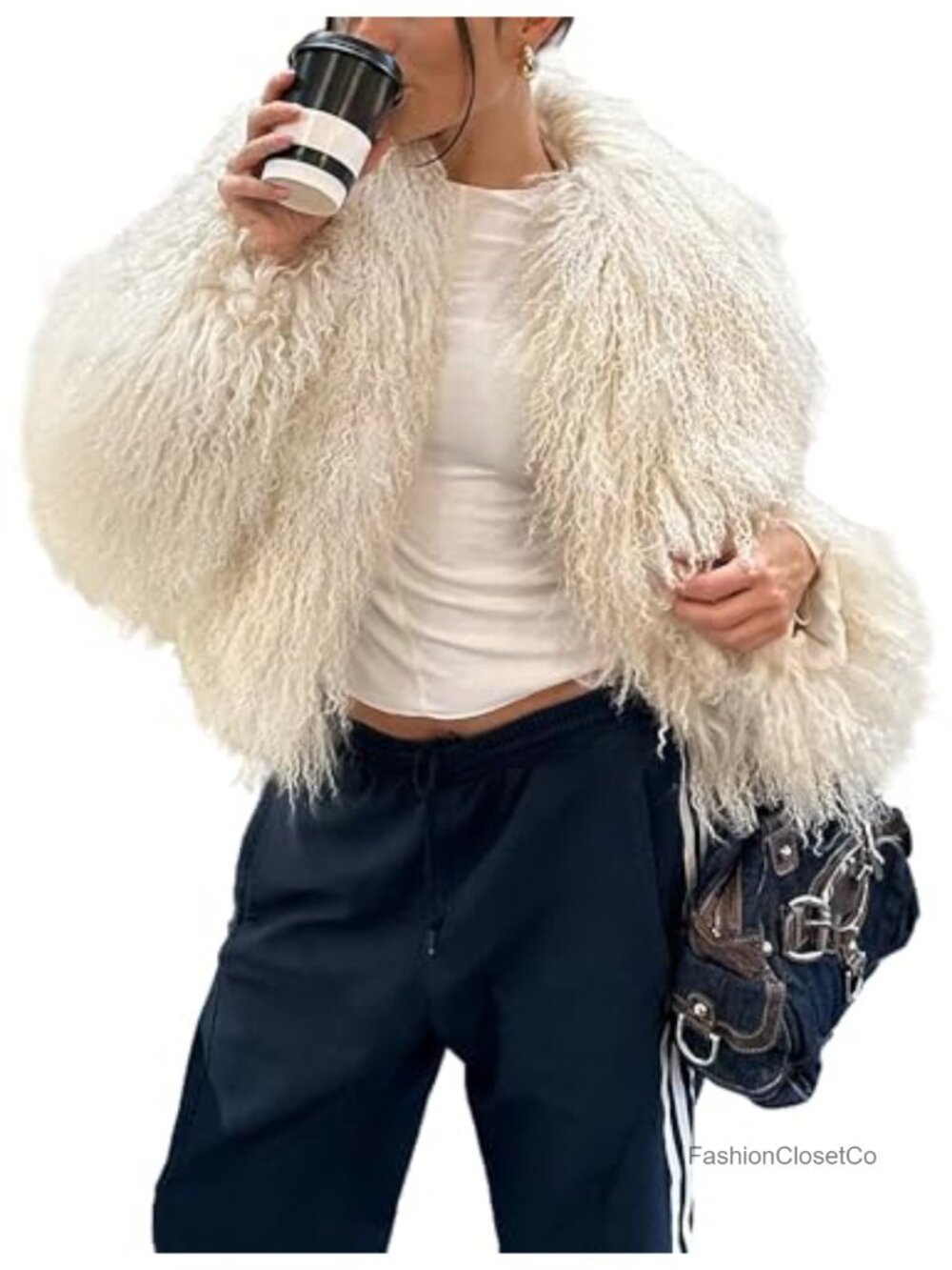Faux Fur Coat Women Mid-Length Open Front Fuzzy Overcoat Fall Winter